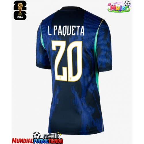 Camiseta Brasil Lucas Paqueta #20 Segunda Equipación Replica Mundial 2026 para mujer mangas cortas